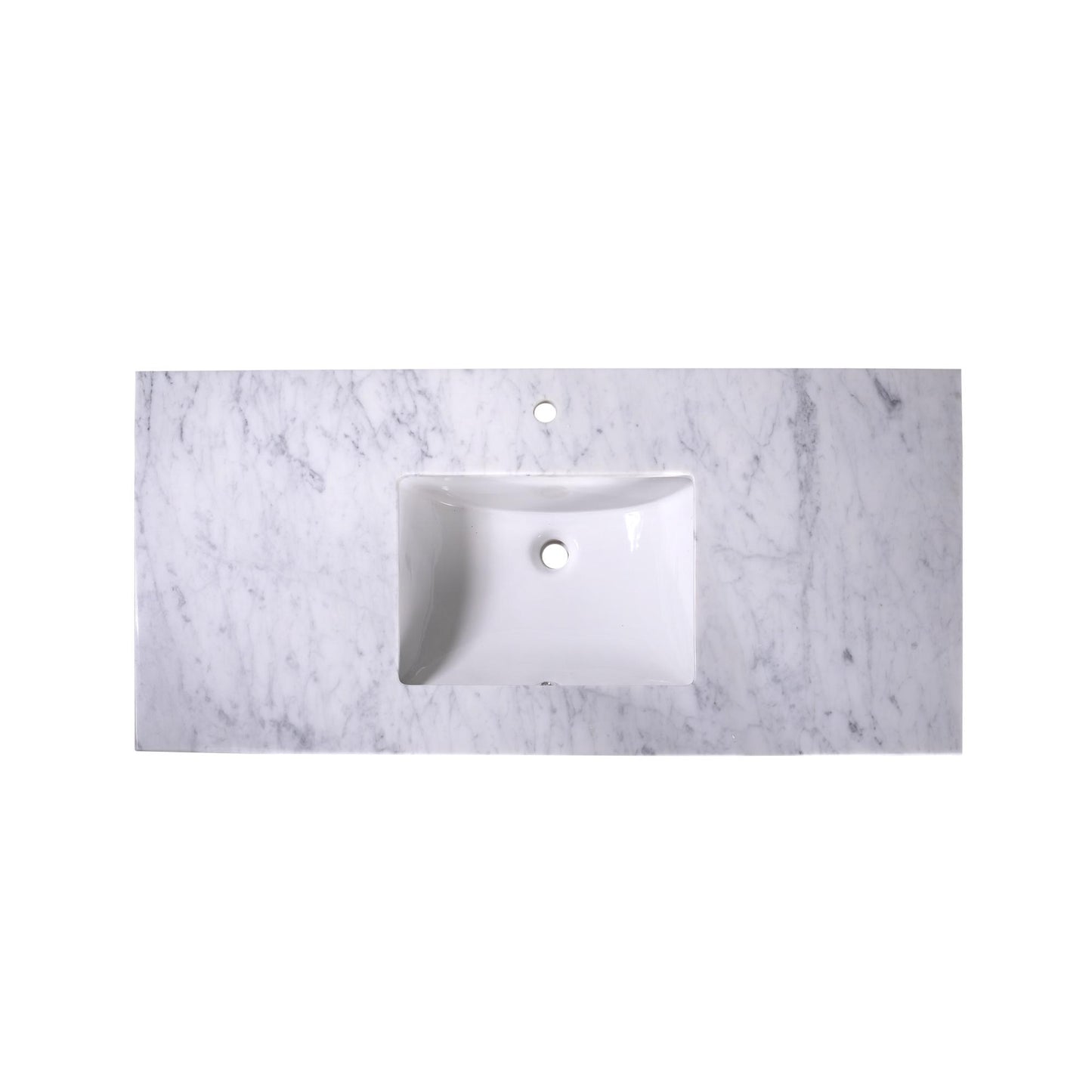 48" x 22" x 0.75" Carrara White Marble Top - 4" Backsplash, Single Rectangle Ceramic Sink (1-hole)