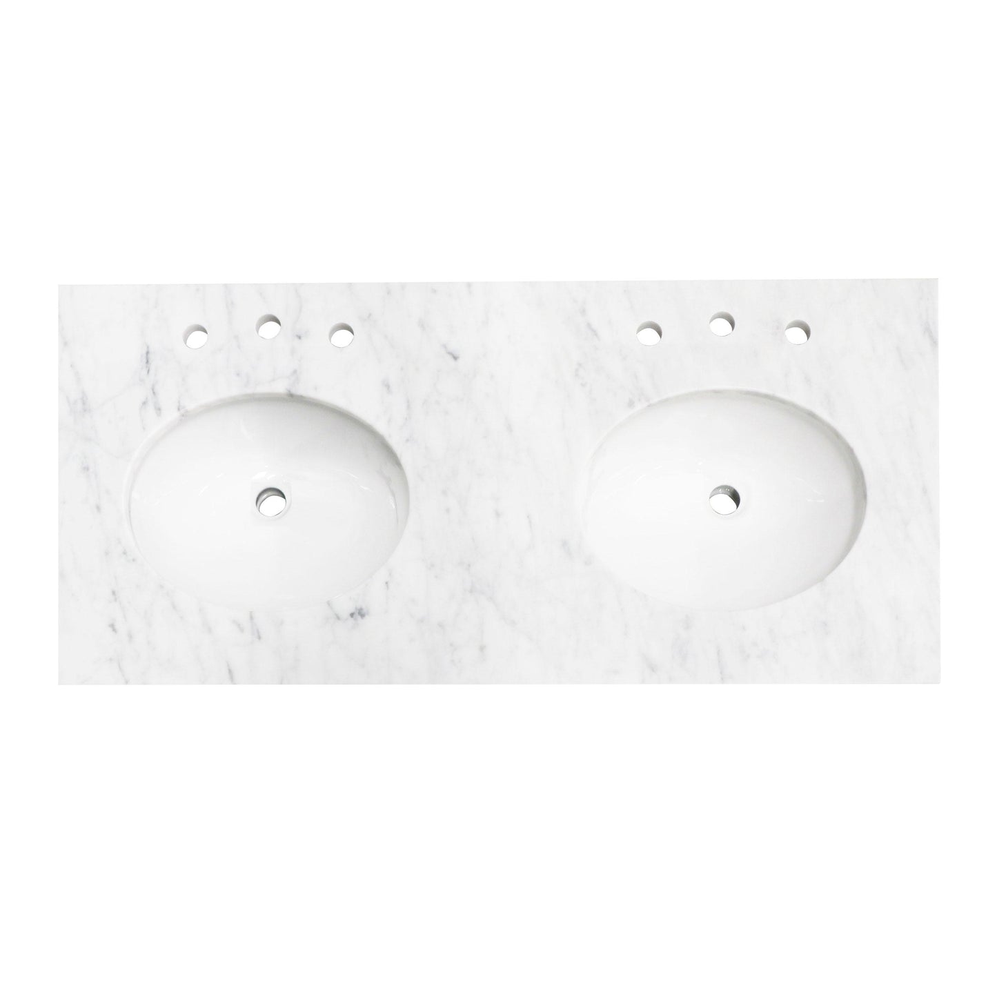 48" x 22" x 0.75" Carrara White Marble Top - 4" Backsplash, Double Oval Ceramic Sink (8" spread)