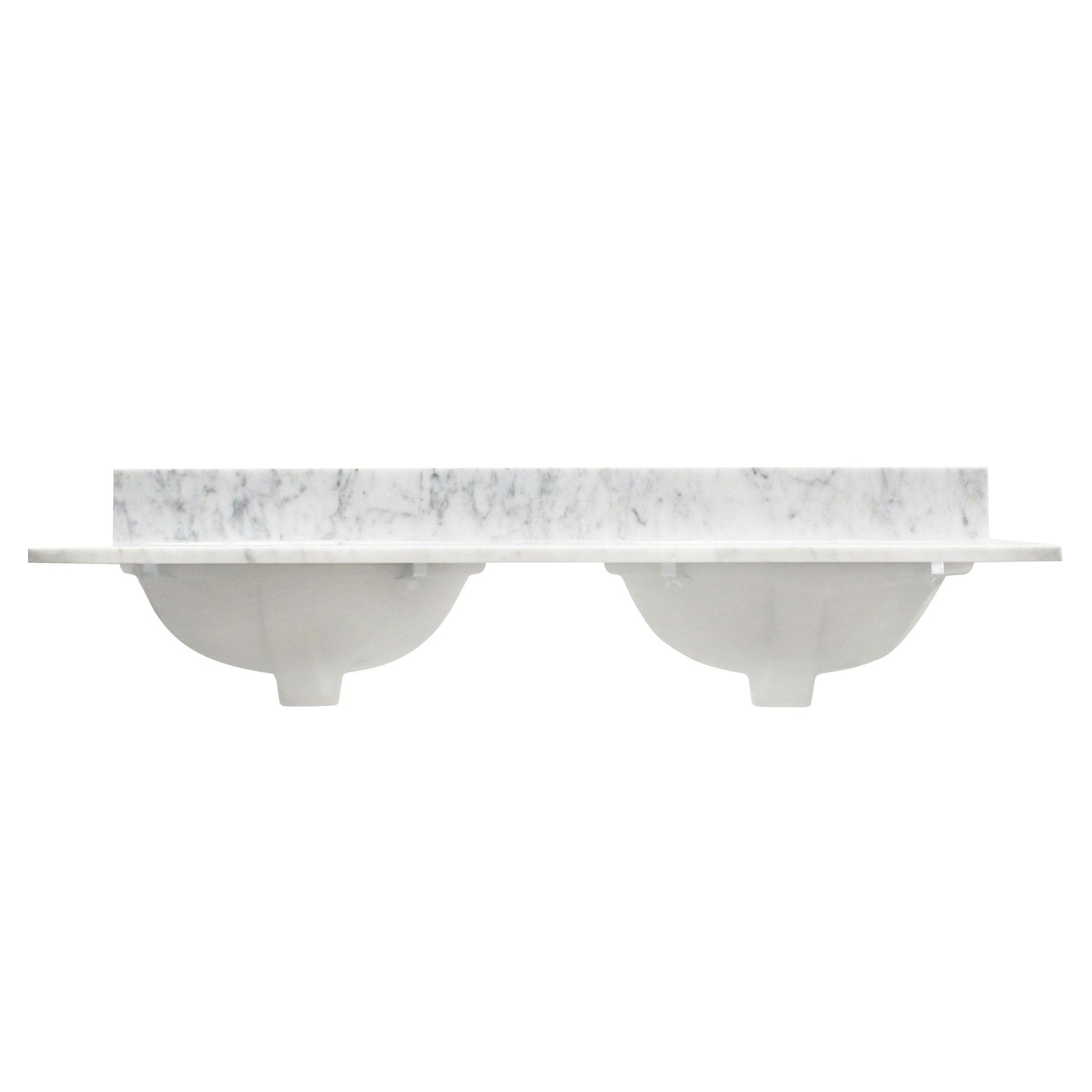 48" x 22" x 0.75" Carrara White Marble Top - 4" Backsplash, Double Oval Ceramic Sink (8" spread)