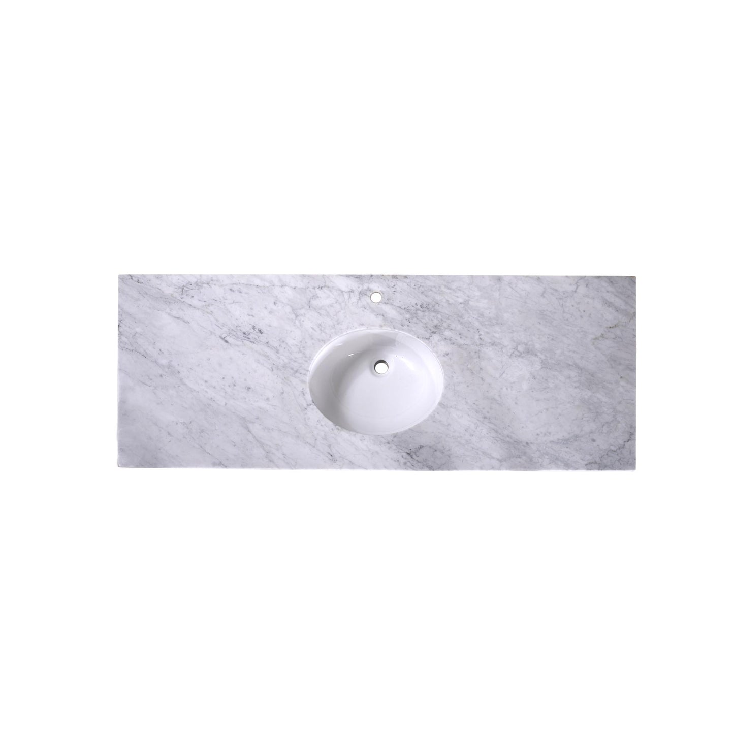 60" x 22" x 0.75" Carrara White Marble Top - 4" Backsplash, Single (Center) Oval Ceramic Sink (1-hole)