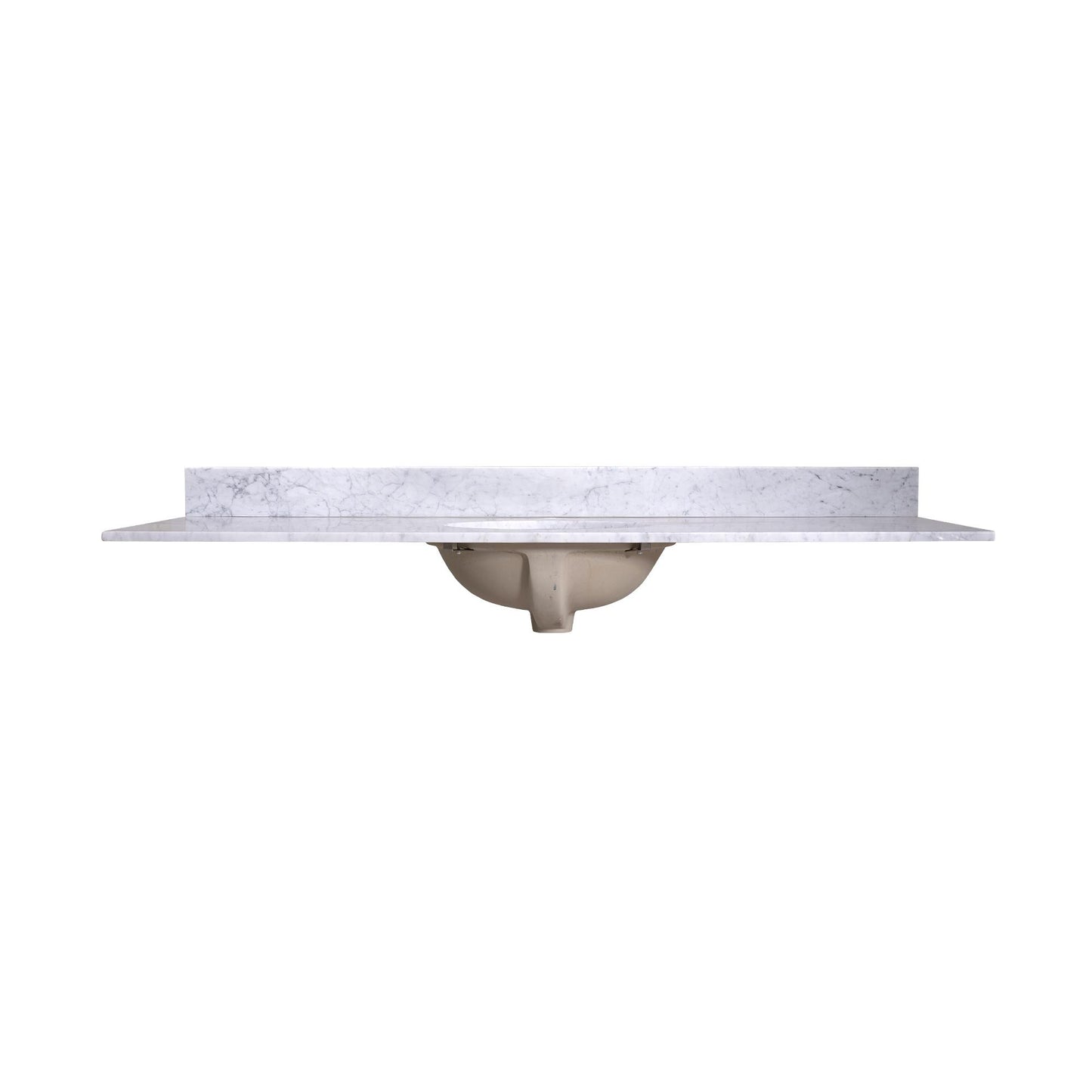 60" x 22" x 0.75" Carrara White Marble Top - 4" Backsplash, Single (Center) Oval Ceramic Sink (1-hole)