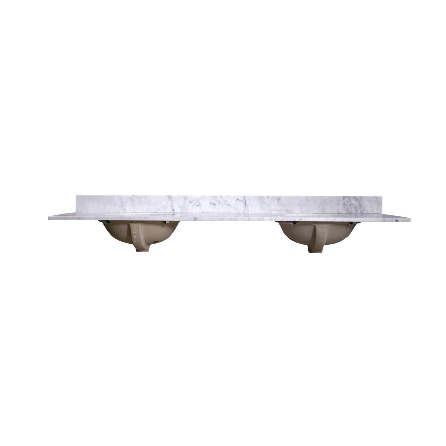 72" x 22" x 0.75" Carrara White Marble Top - 4" Backsplash, Double Oval Ceramic Sink (8" spread)
