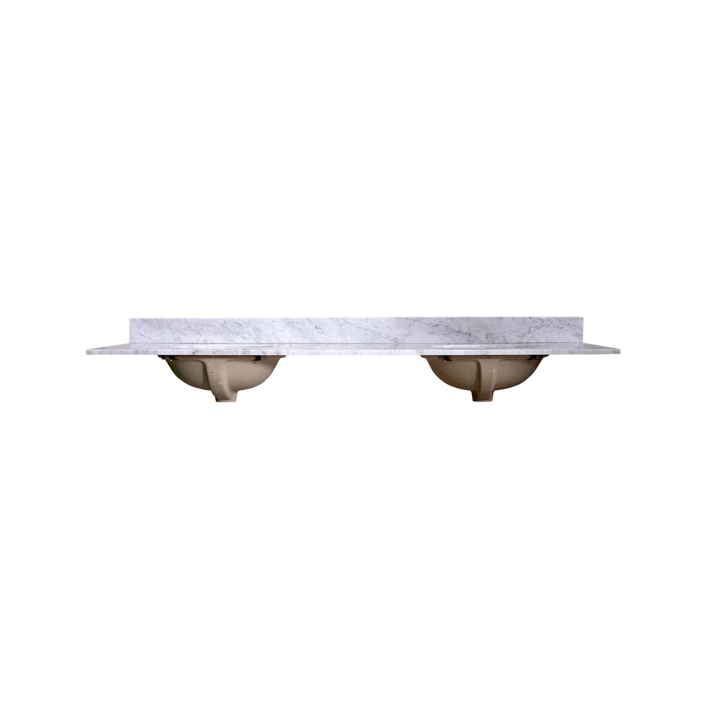 72" x 22" x 0.75" Carrara White Marble Top - 4" Backsplash, Double Oval Ceramic Sink (1-hole)