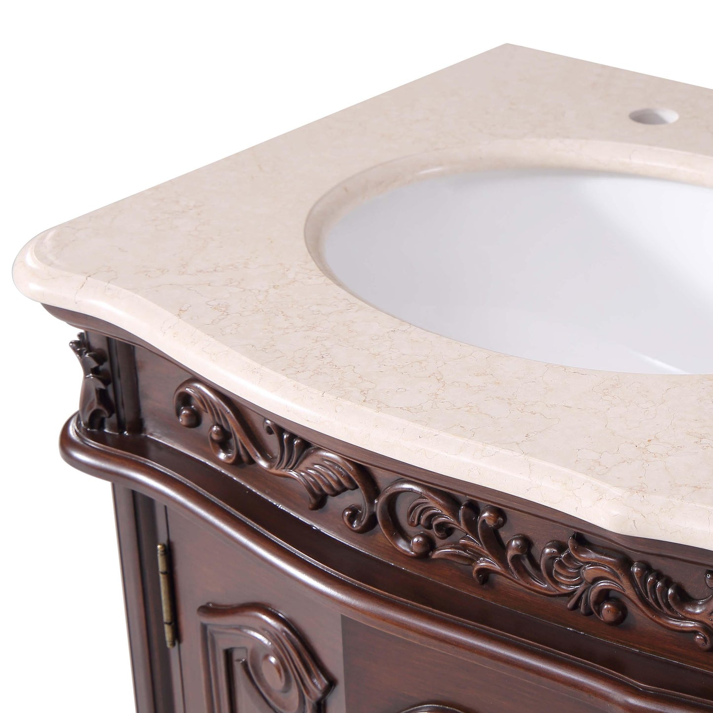 48" Double Sink Cabinet - Crema Marfil Top, Undermount White Ceramic Sinks (3-hole)