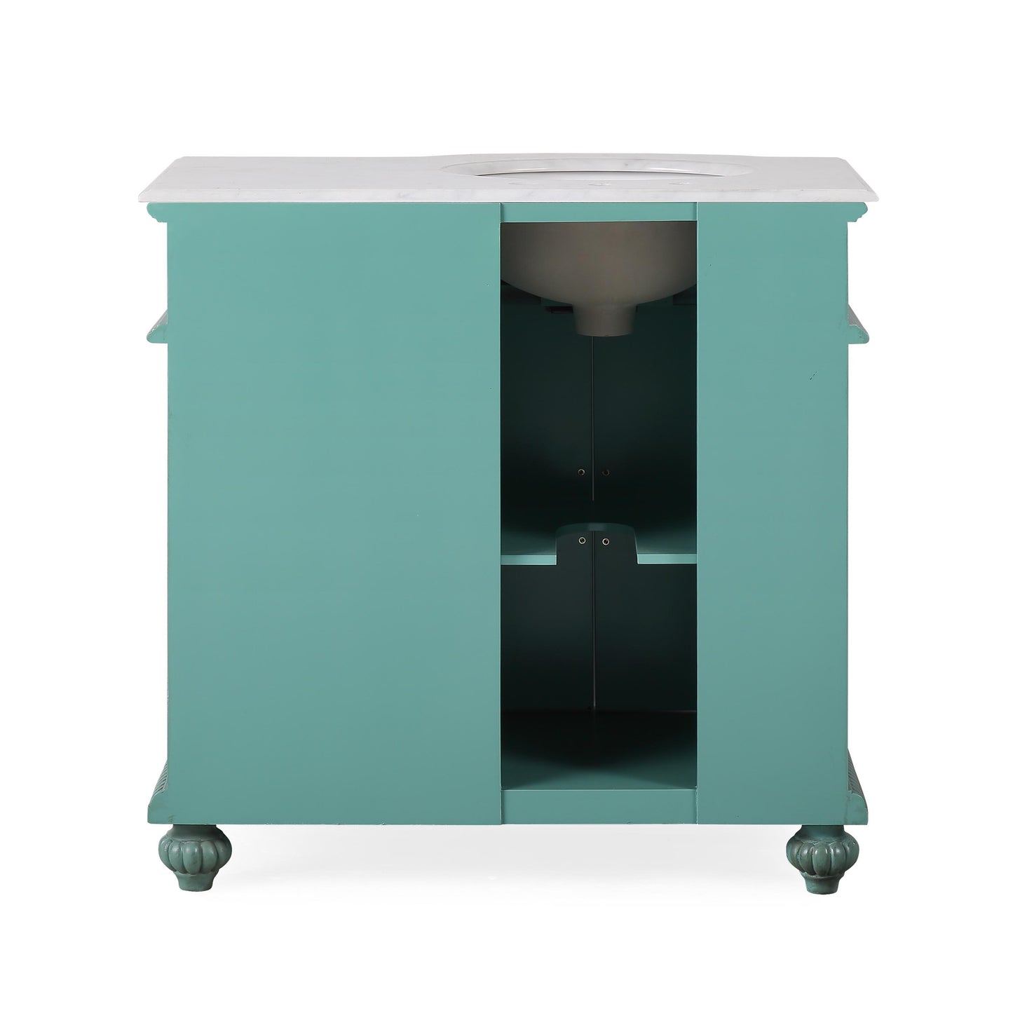 36" Single (Left) Sink Green Cabinet - Carrara White Marble Top, Ceramic Sink (3-hole)..