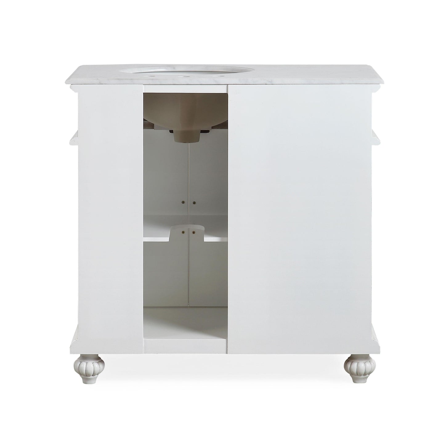 36" Single (Right) Sink White Cabinet - Carrara White Marble Top, Ceramic Sink (3-hole)..