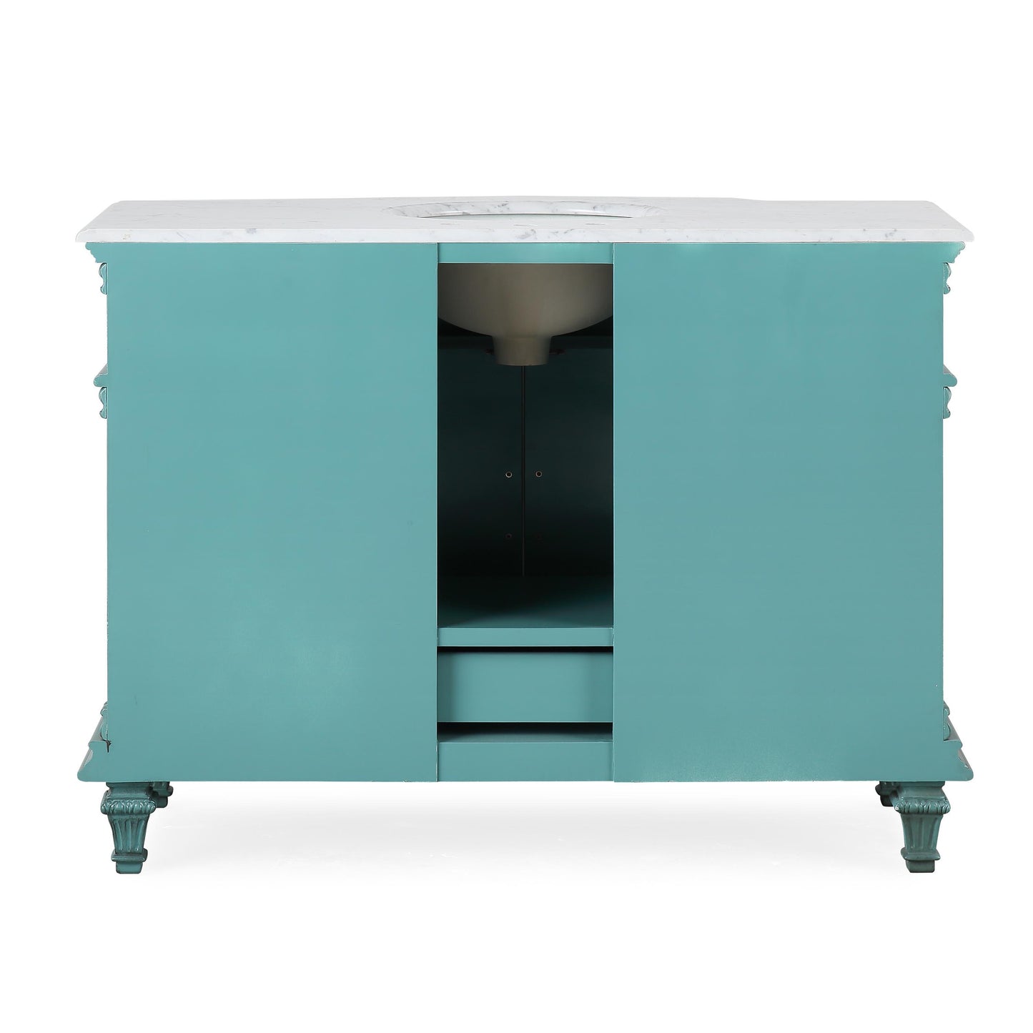 48" Single Sink Green Cabinet - Carrara White Marble Top, Ceramic Sink (3-hole)