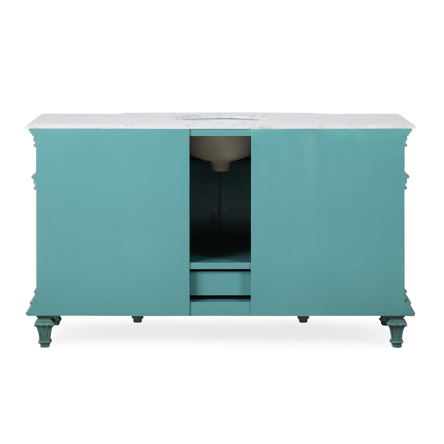 60" Single Sink Green Cabinet - Carrara White Marble Top, Ceramic Sink (3-hole)