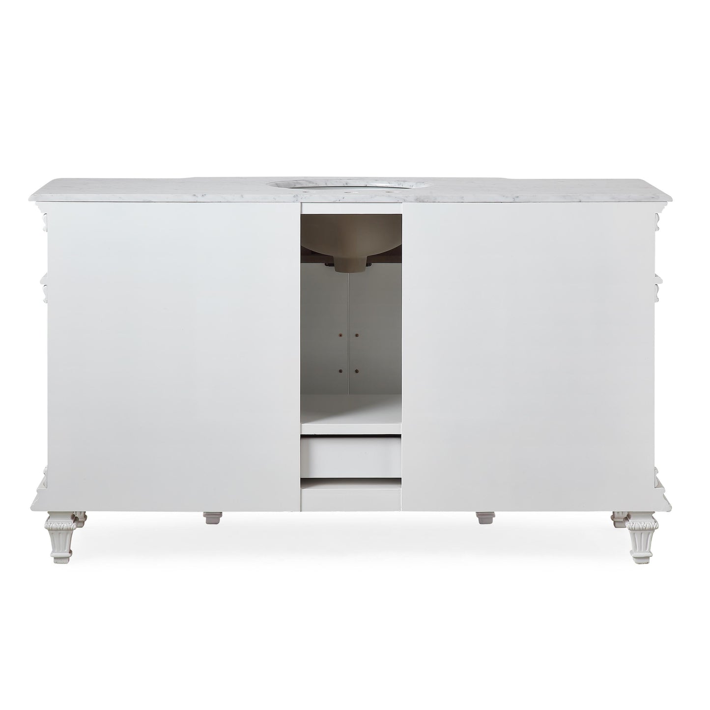 60" Single Sink White Cabinet - Carrara White Marble Top, Ceramic Sink (3-hole)