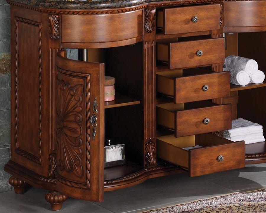 54" Double Sink Cabinet - Baltic Brown Top, Undermount White Ceramic Sinks (3-hole)