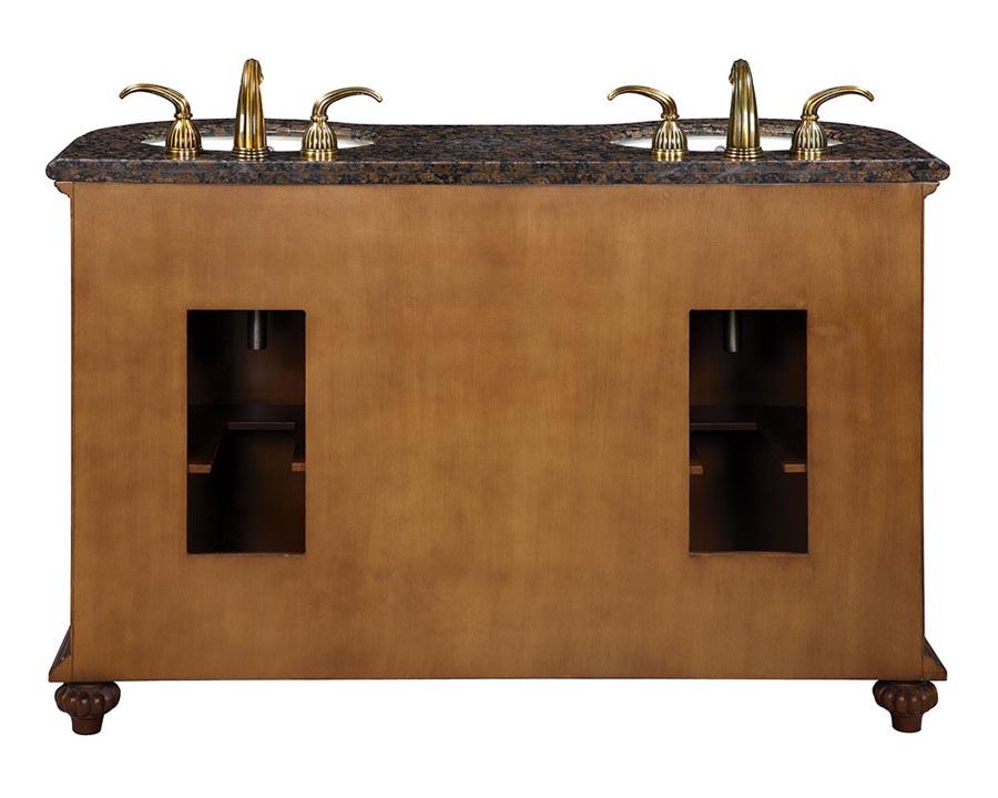 54" Double Sink Cabinet - Baltic Brown Top, Undermount White Ceramic Sinks (3-hole)