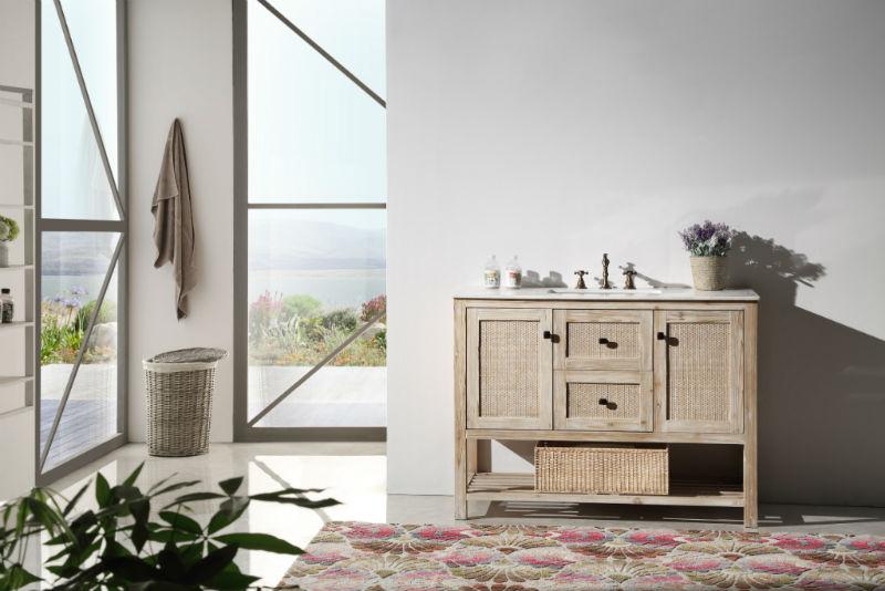 48" SOLID WOOD SINK VANITY WITH MARBLE TOP-NO FAUCET