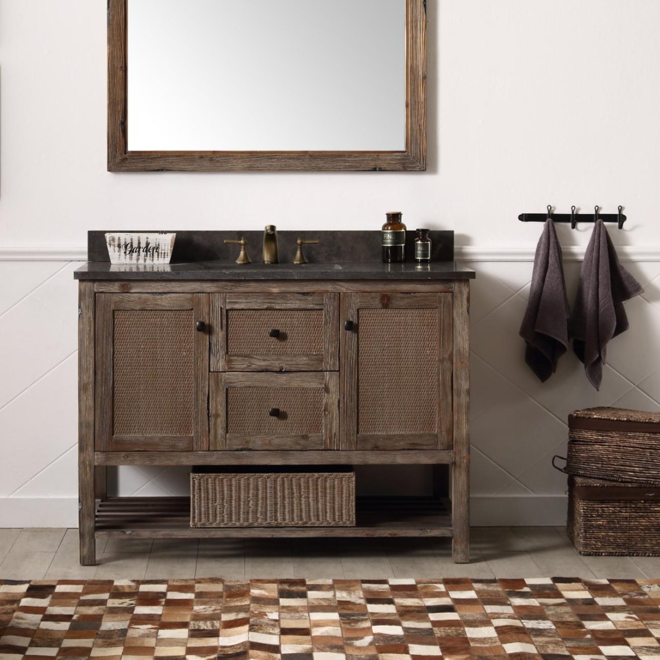 48" SOLID WOOD SINK VANITY WITH MOON STONE TOP-NO FAUCET