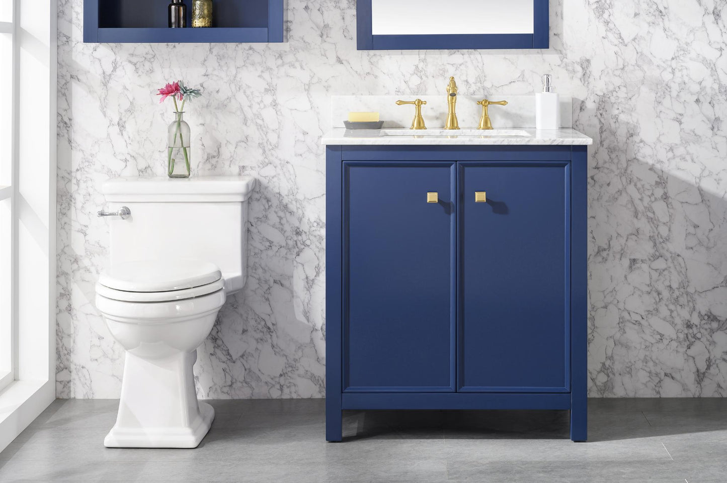 30" BLUE FINISH SINK VANITY CABINET WITH CARRARA WHITE TOP