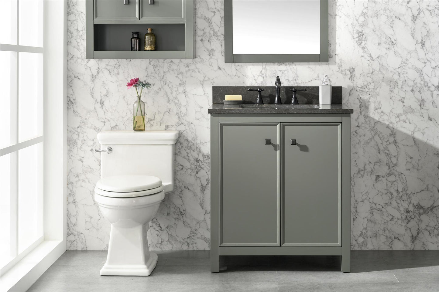 30" PEWTER GREEN FINISH SINK VANITY CABINET WITH BLUE LIME STONE TOP