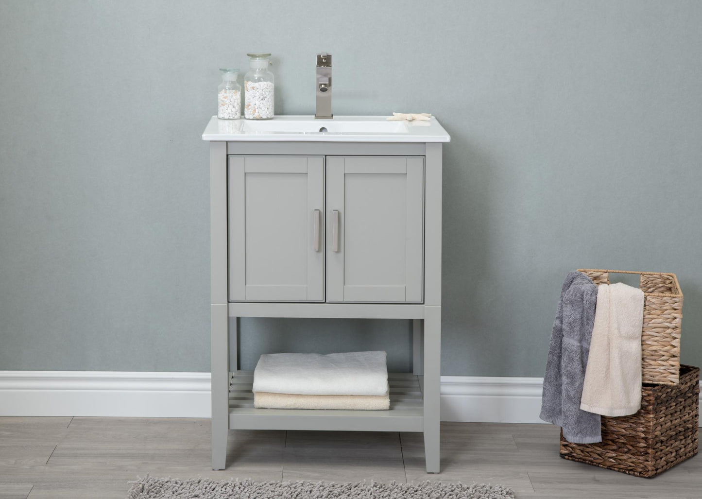 24" KD WHITE GRAY SINK VANITY