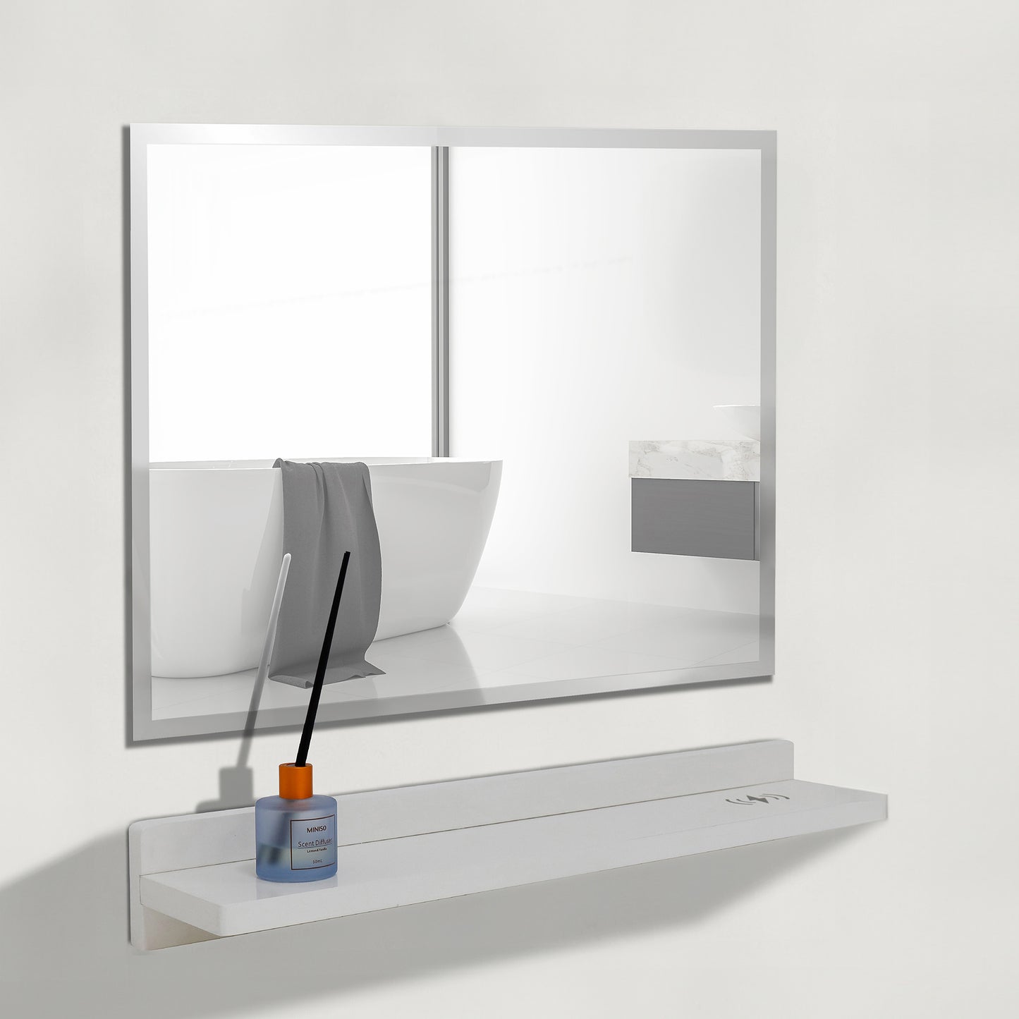 30" Wireless Charging Shelf and Frameless Mirror Set