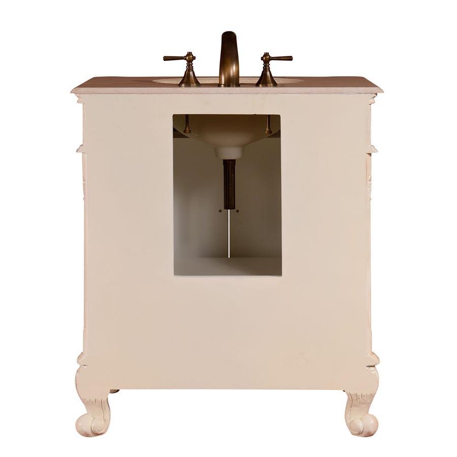 32" Single Sink Cabinet - Cream Marfil Marble Top, Undermount White Ceramic Sink (3-hole)