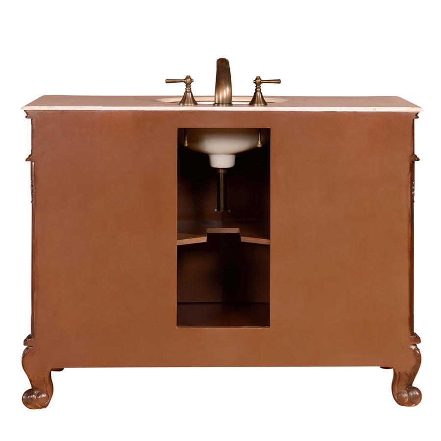 48" Single Sink Cabinet - Cream Marfil Marble Top, Undermount White Ceramic Sink (3-hole)