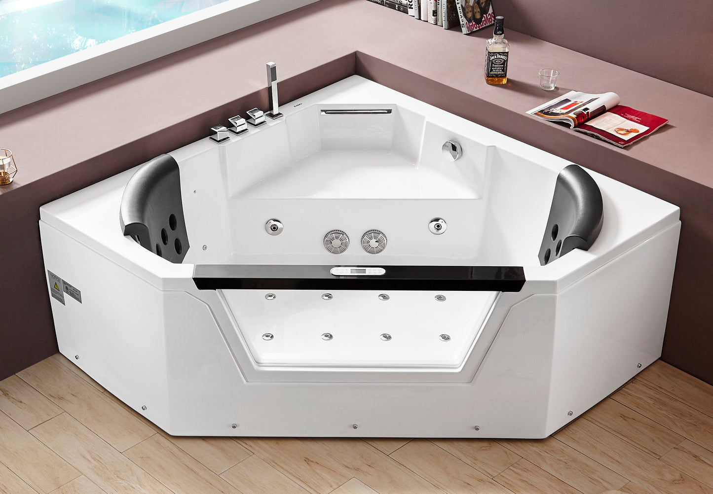 5 ft Clear Corner Acrylic Whirlpool Bathtub for Two