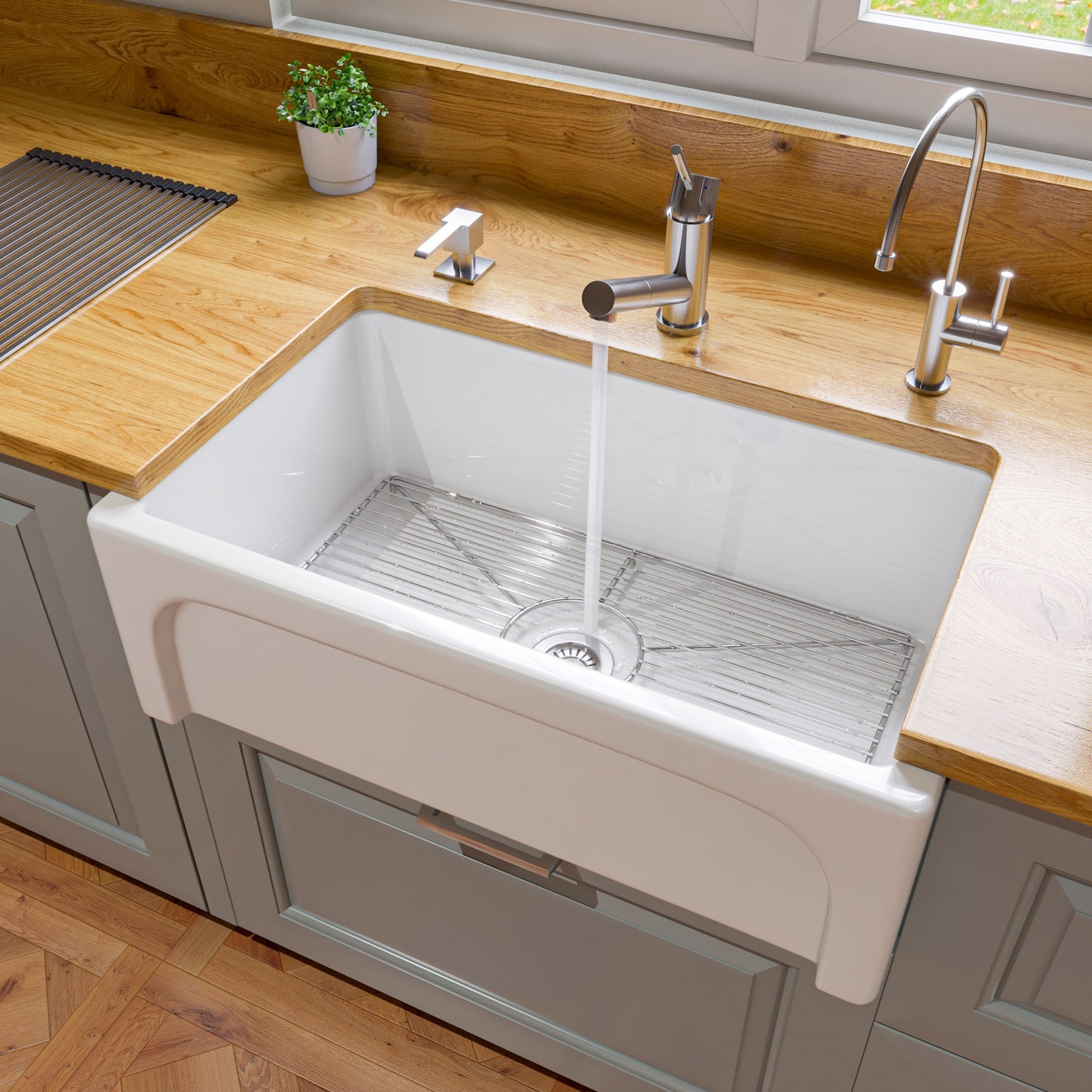 30" White Arched Apron Thick Wall Fireclay Single Bowl Farm Sink