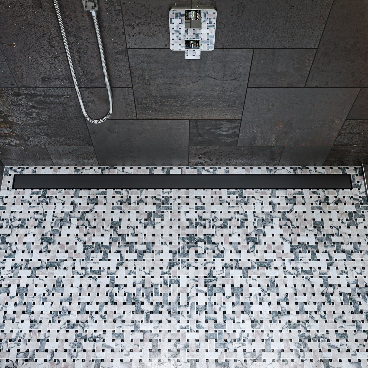 59" Black Matte Stainless Steel Linear Shower Drain with Solid Cover