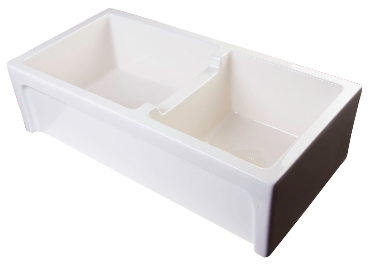 36" Biscuit Arched Apron Thick Wall Fireclay Double Bowl Farm Sink