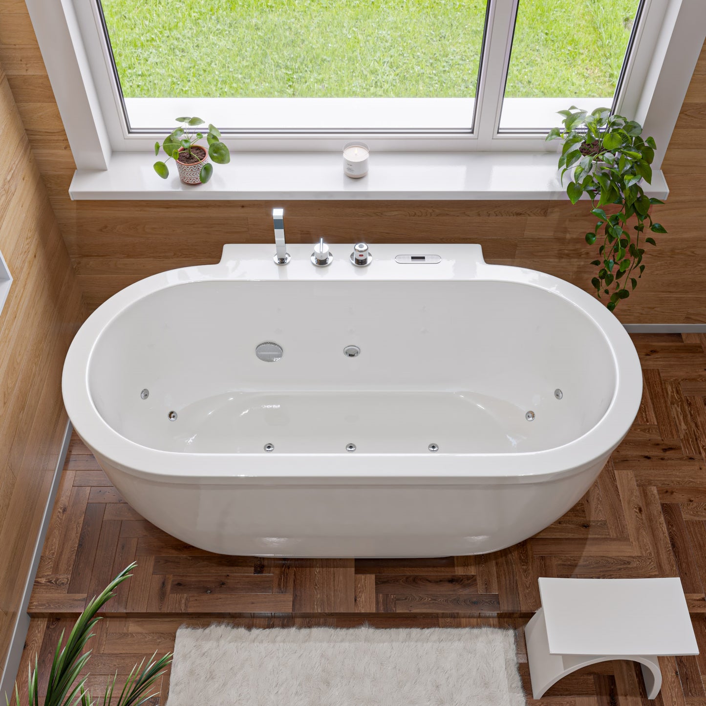 6 ft Acrylic White Whirlpool Bathtub w Fixtures