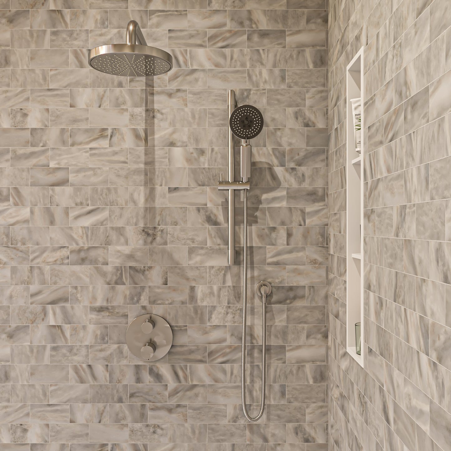 Brushed Nickel Round Style 2 Way Thermostatic Shower Set