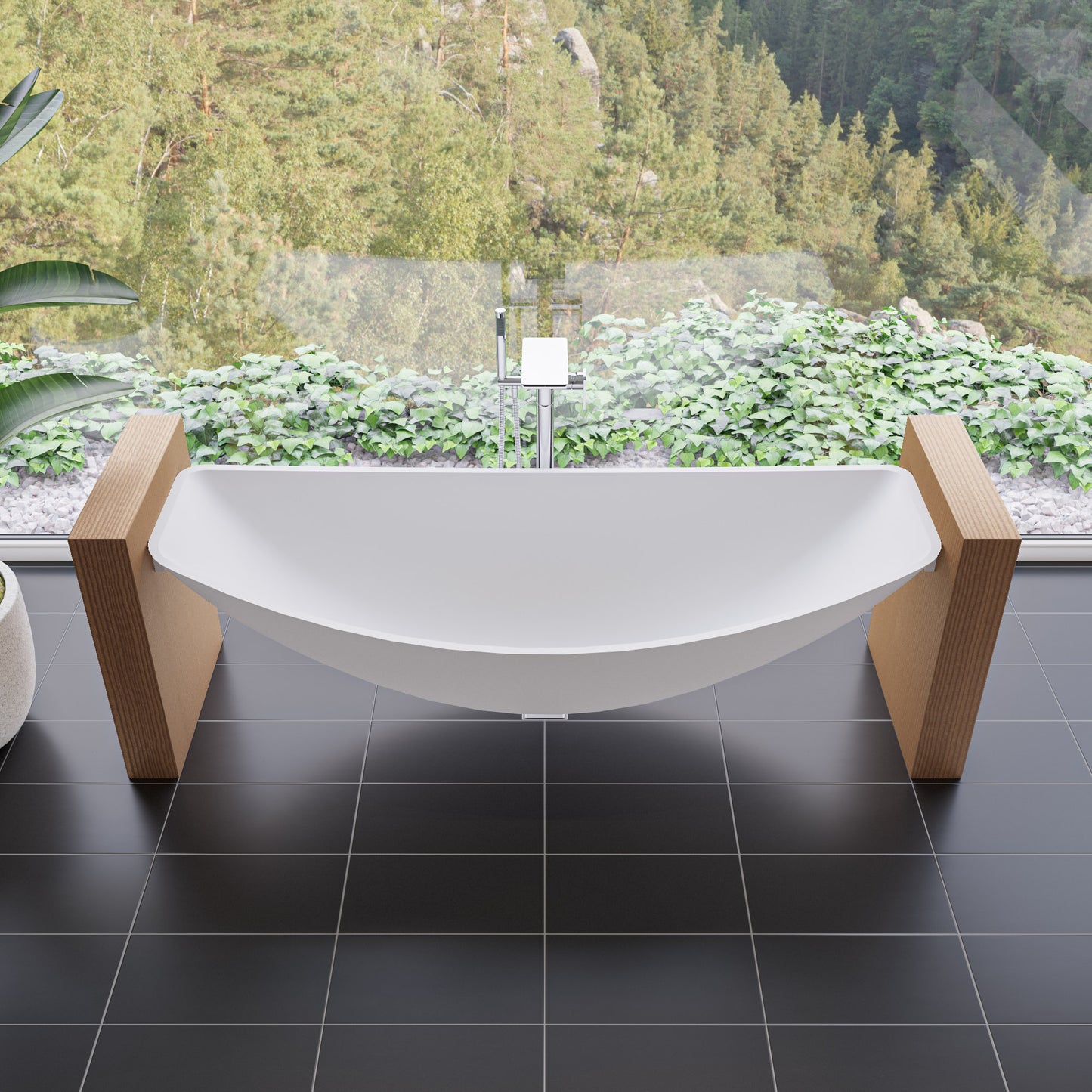 White Matte 79" Acrylic Suspended Wall Mounted Hammock Bathtub