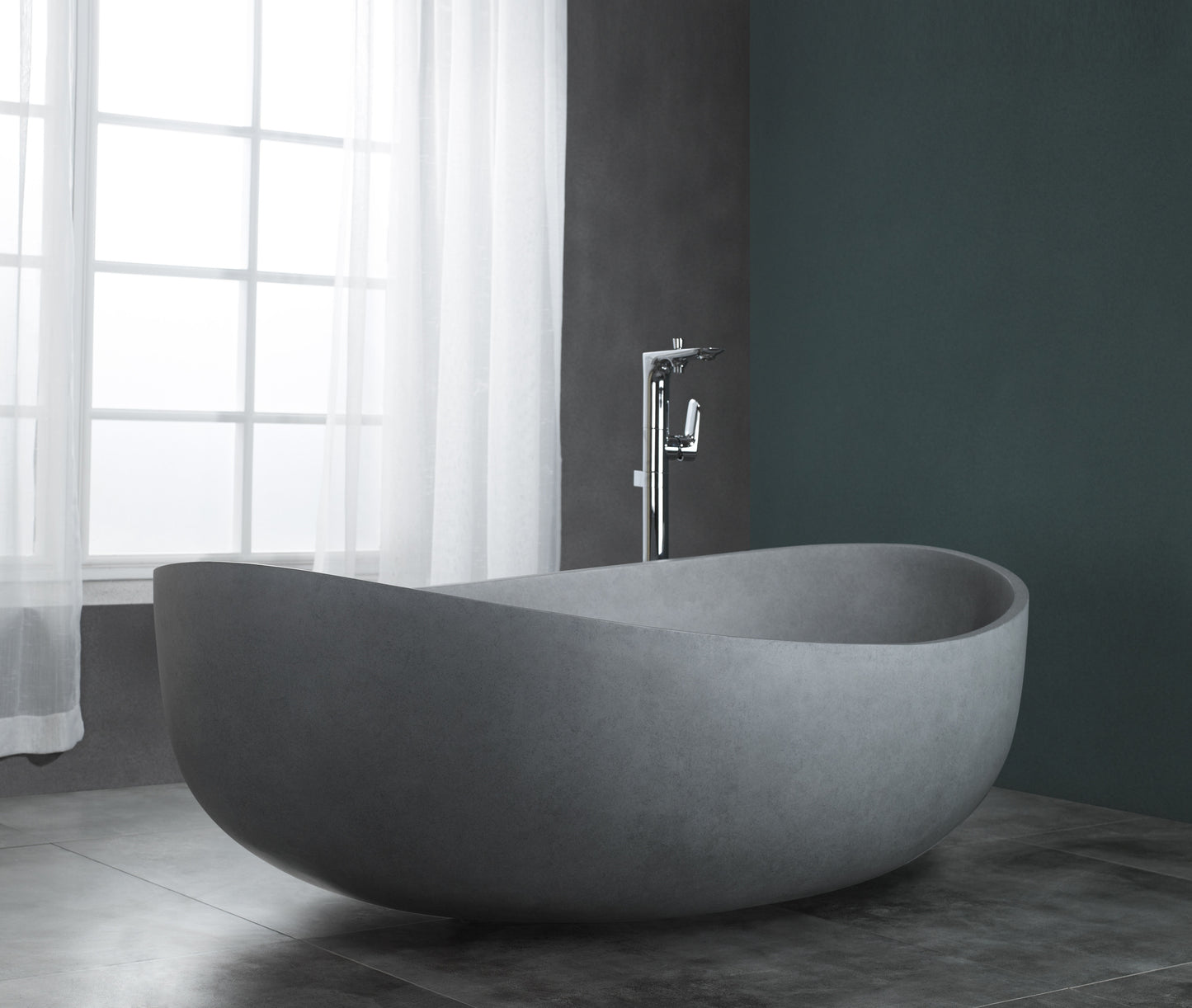 63" Solid Concrete Gray Matte Oval Bathtub