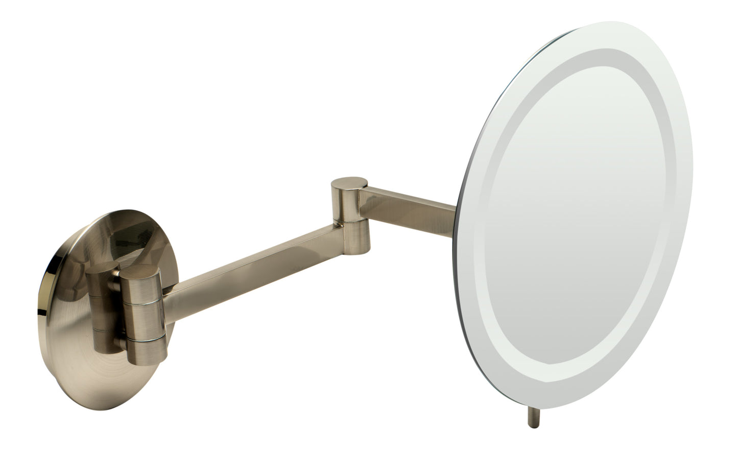 Brushed Nickel Wall Mount Round 9" 5x Magnifying Cosmetic Mirror with Light