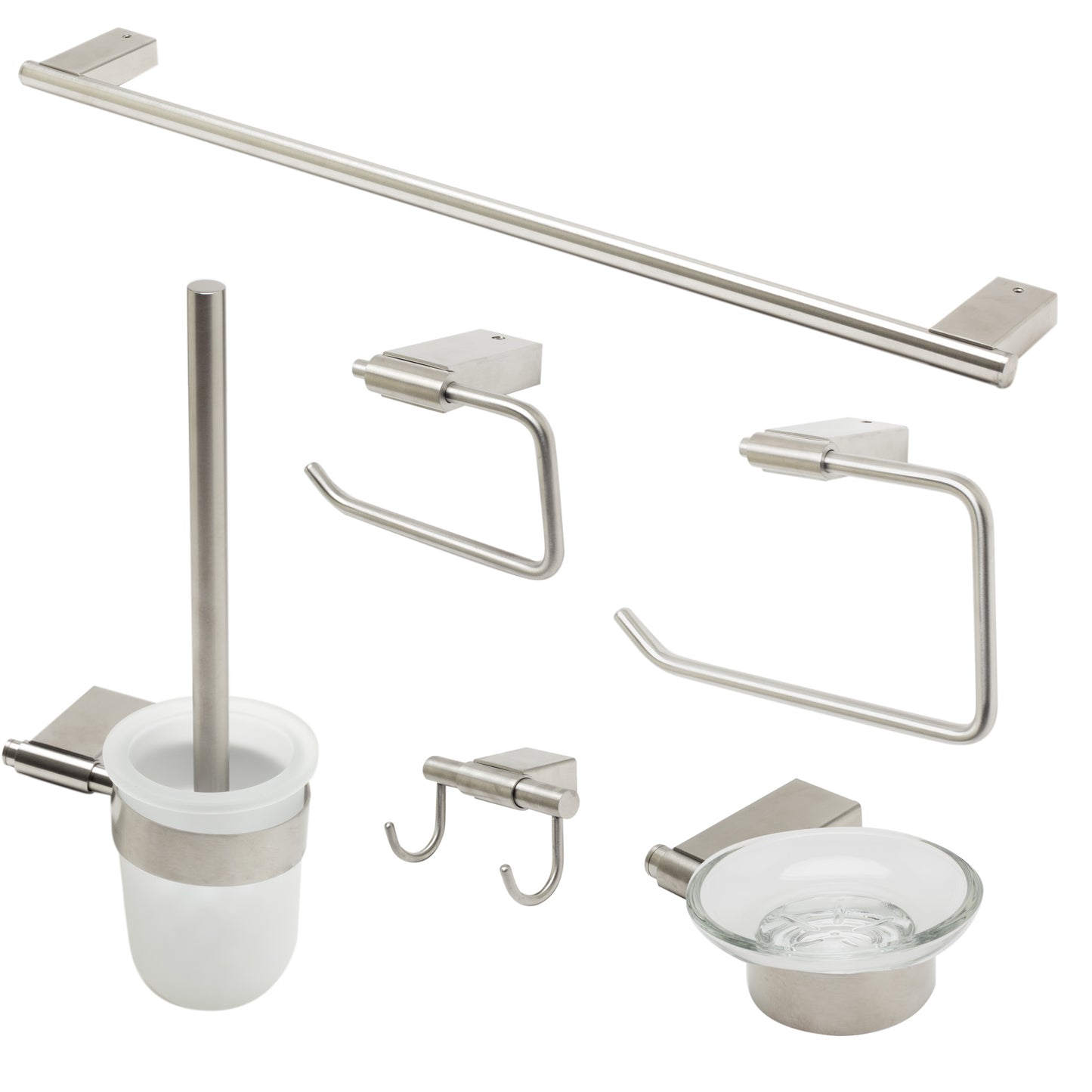 Brushed Nickel 6 Piece Matching Bathroom Accessory Set