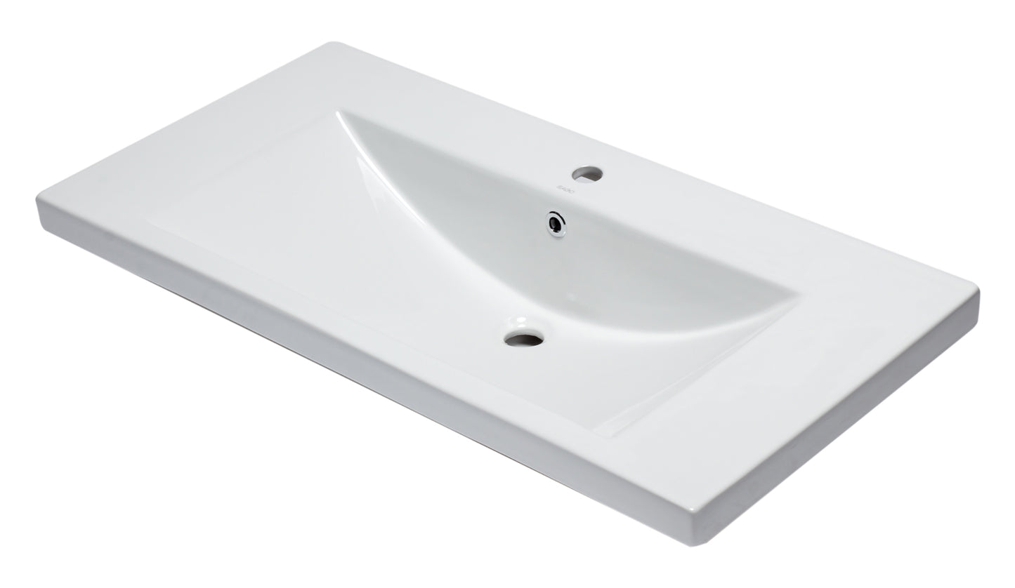 White Ceramic 40"x19" Rectangular Drop In Sink