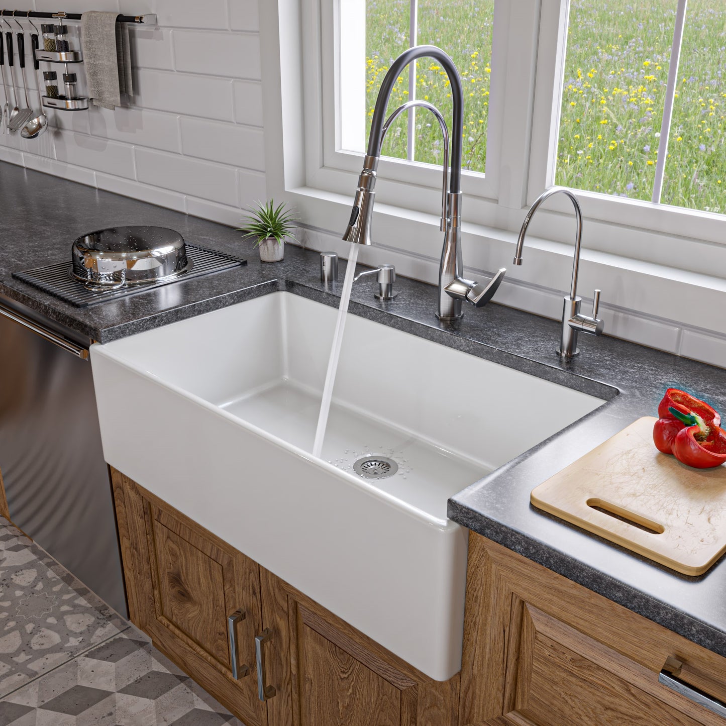 White 36" Smooth Apron Single Bowl Fireclay Farm Sink