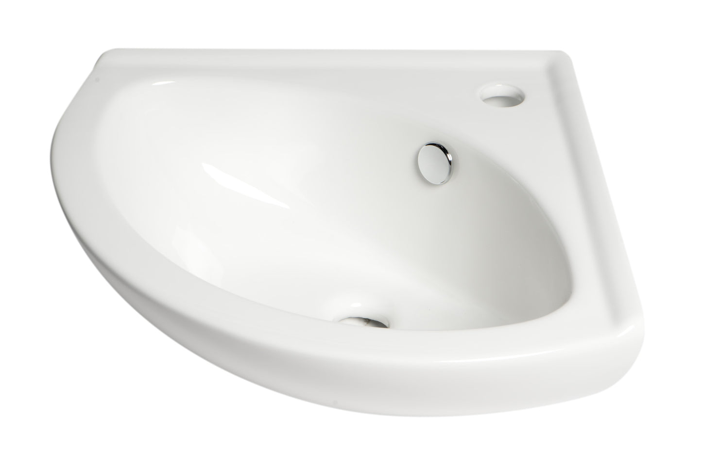 White 22" Corner Wall Mounted Ceramic Sink with Faucet Hole