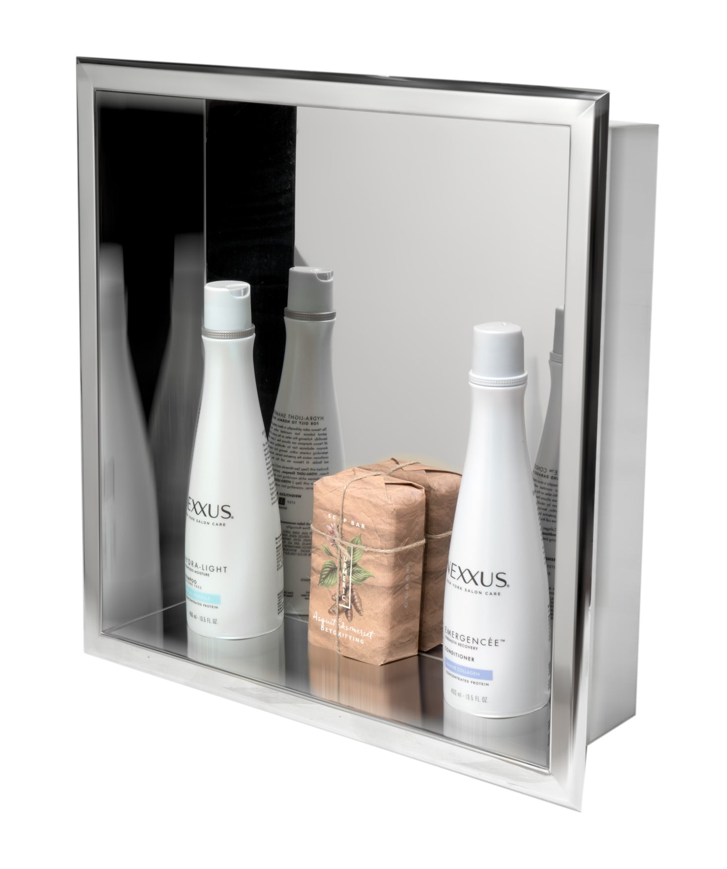 16 x 16 Polished Stainless Steel Square Single Shelf Bath Shower Niche