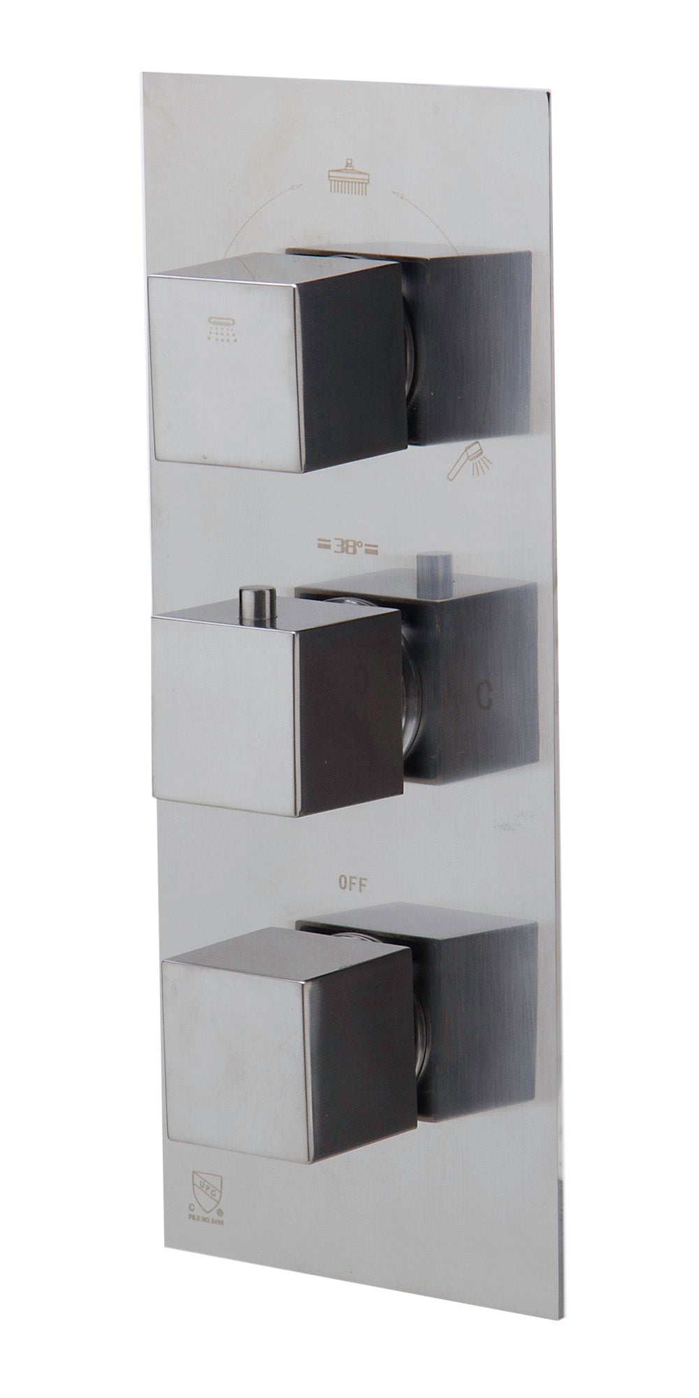 Brushed Nickel Concealed 3-Way Thermostatic Valve Shower Mixer Square Knobs