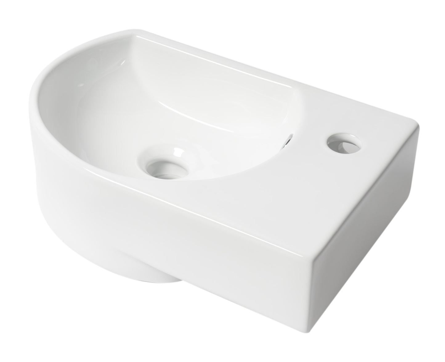 White 16" Small Wall Mounted Ceramic Sink with Faucet Hole