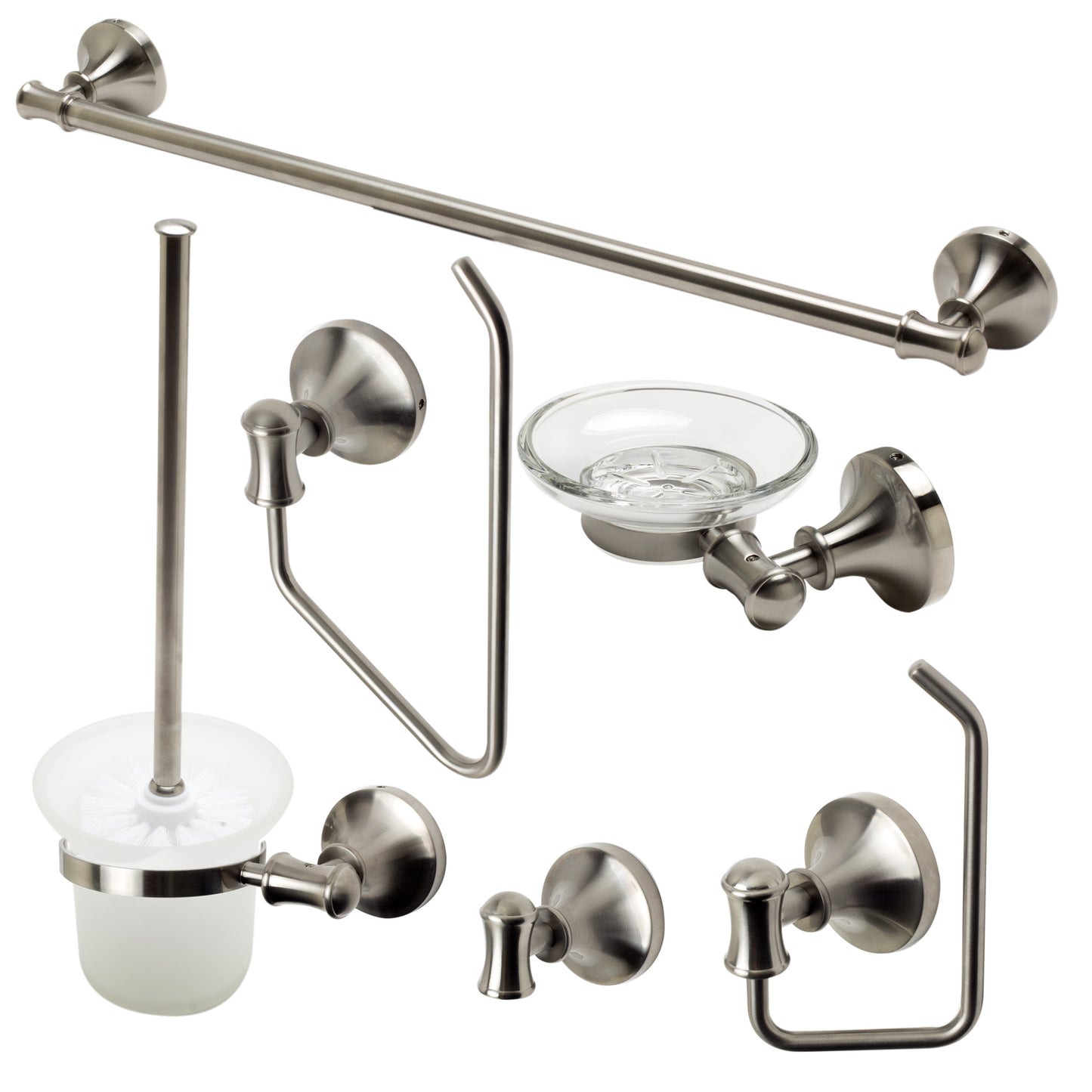 Brushed Nickel 6 Piece Matching Bathroom Accessory Set