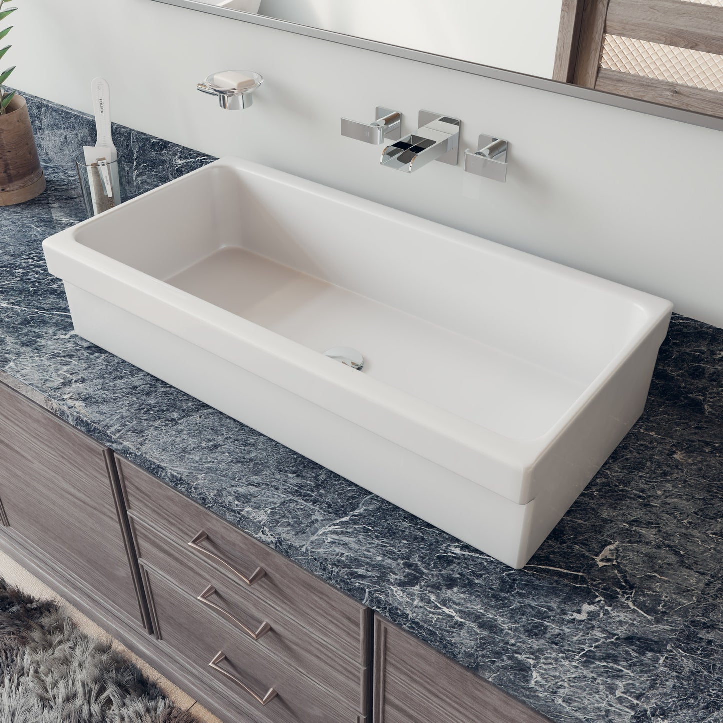 36" White Above Mount Fireclay Bath Trough Sink
