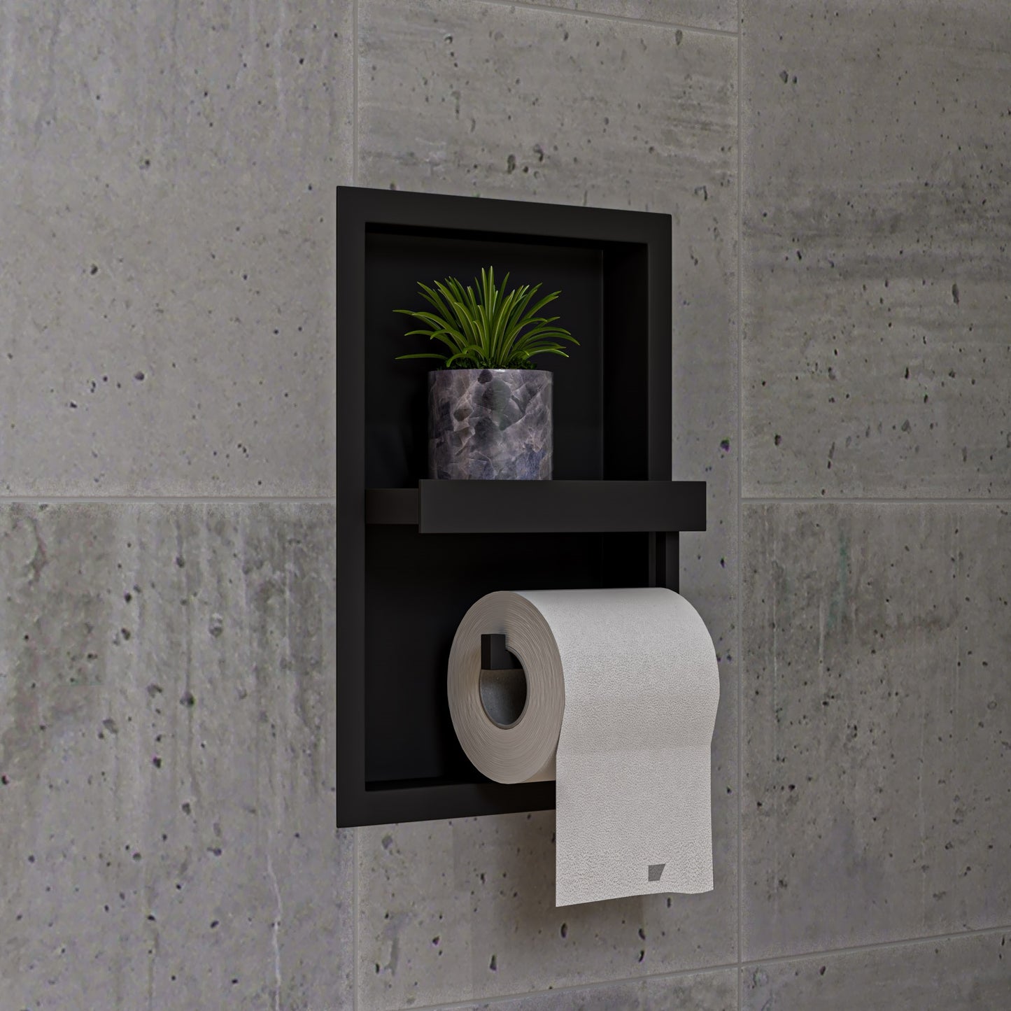 ALFI brand Black Matte Stainless Steel Recessed Toilet Paper Holder Niche
