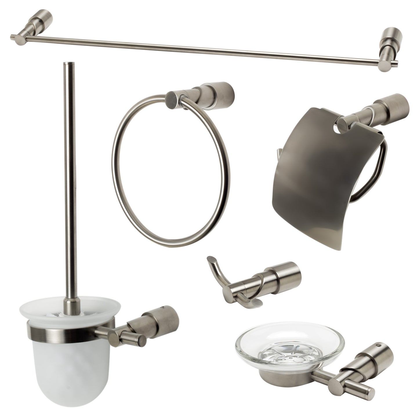 Brushed Nickel 6 Piece Matching Bathroom Accessory Set