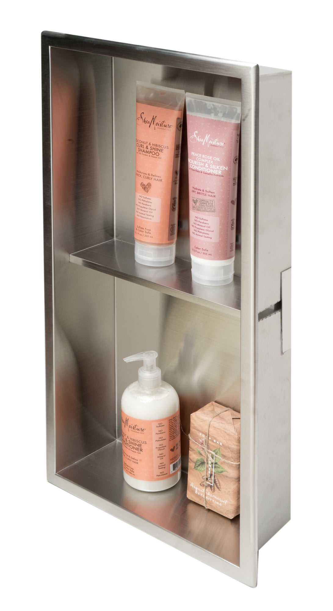 12 x 24 Brushed Stainless Steel Vertical Double Shelf Bath Shower Niche