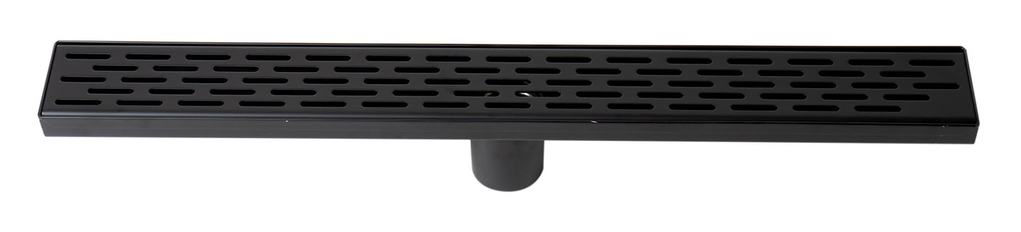 24" Black Matte Stainless Steel Linear Shower Drain with Groove Holes