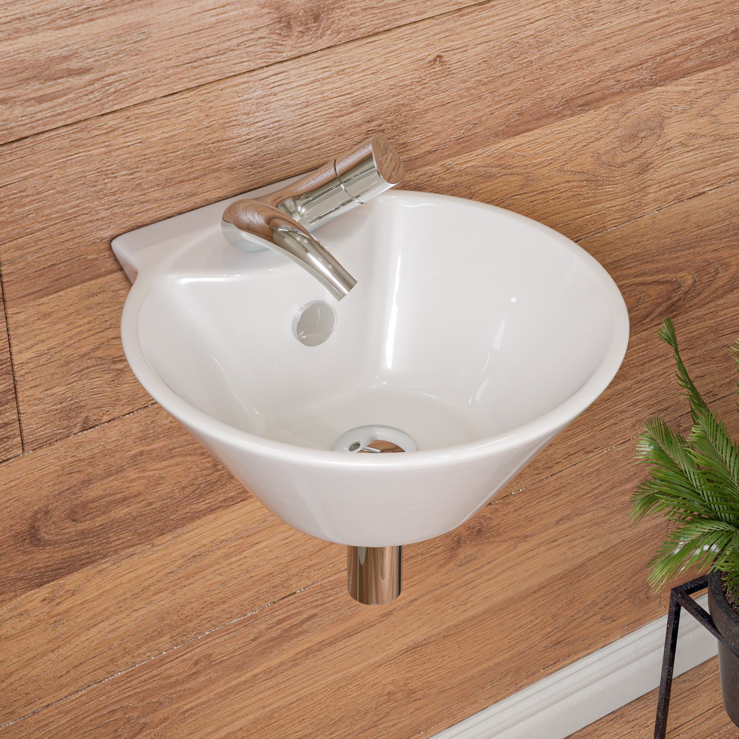 White 17" Round Wall Mounted Ceramic Sink with Faucet Hole