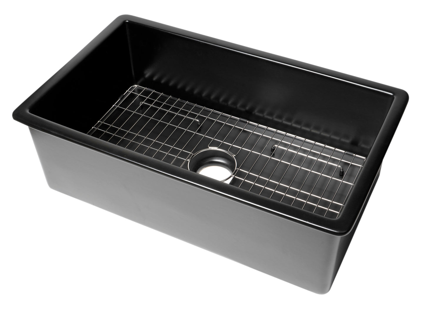 Black Matte 32" x 19" Single Bowl Fireclay Undermount / Drop In Fireclay Kitchen Sink w Grid