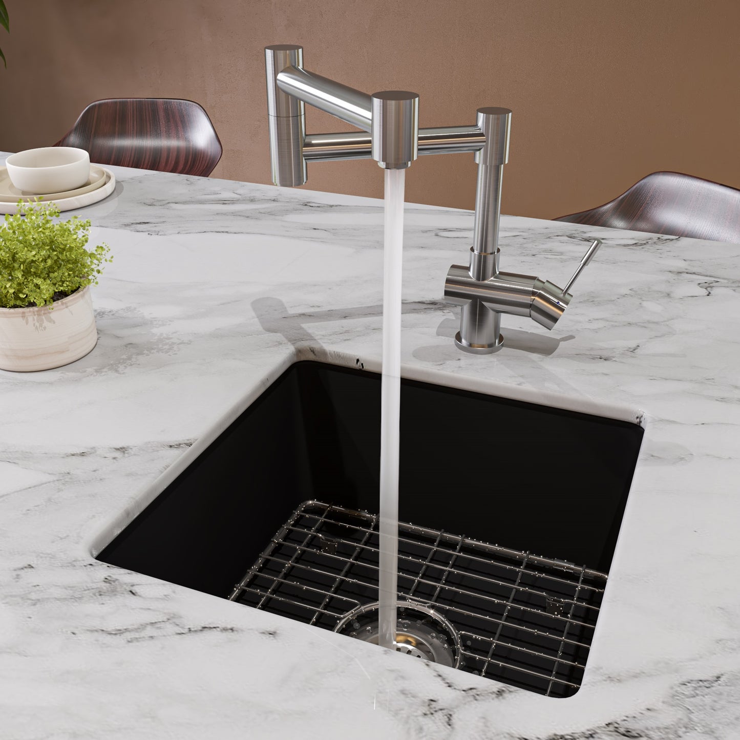 Black Matte Square 18" x 18" Undermount / Drop In Fireclay Prep Sink