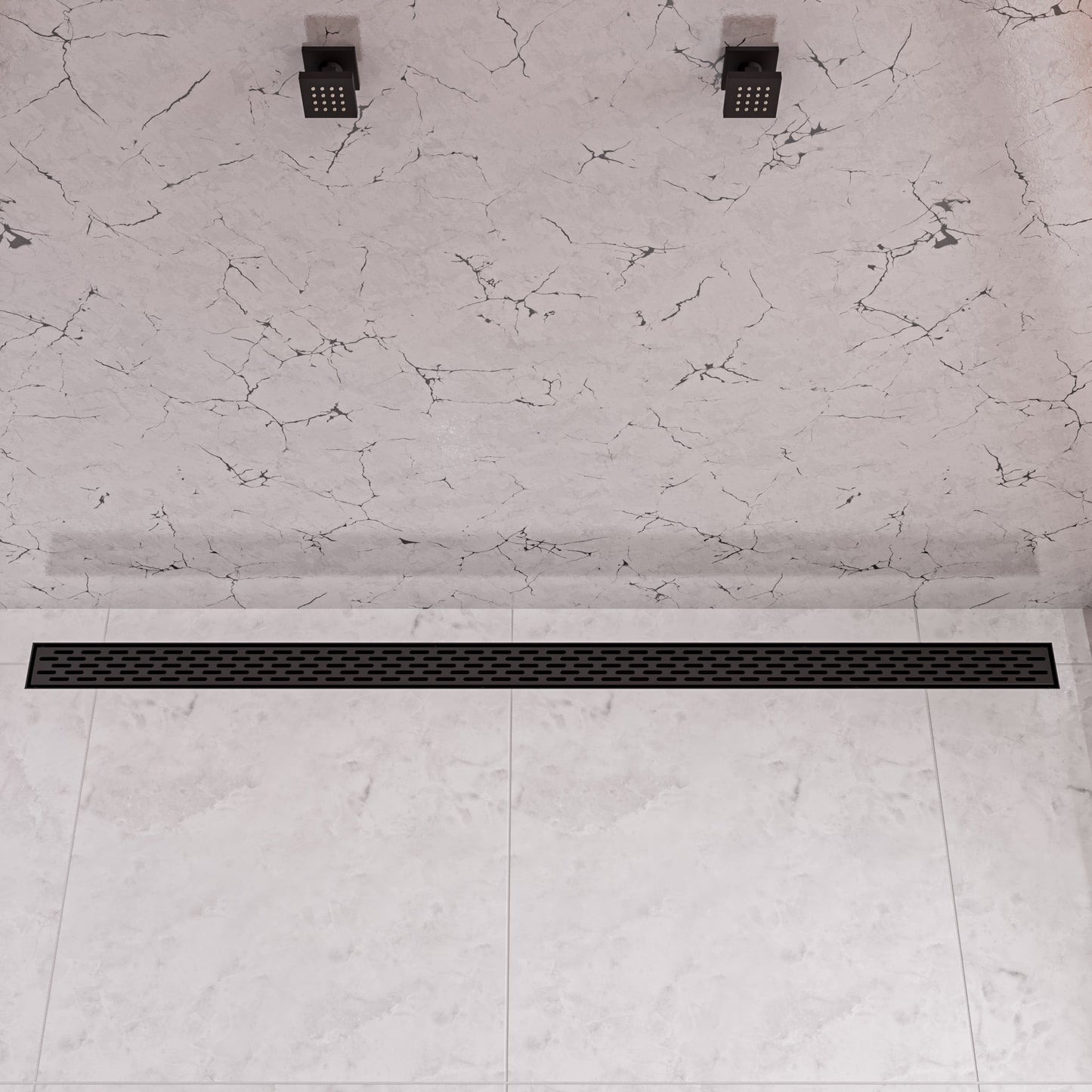 59" Black Matte Stainless Steel Linear Shower Drain with Groove Holes