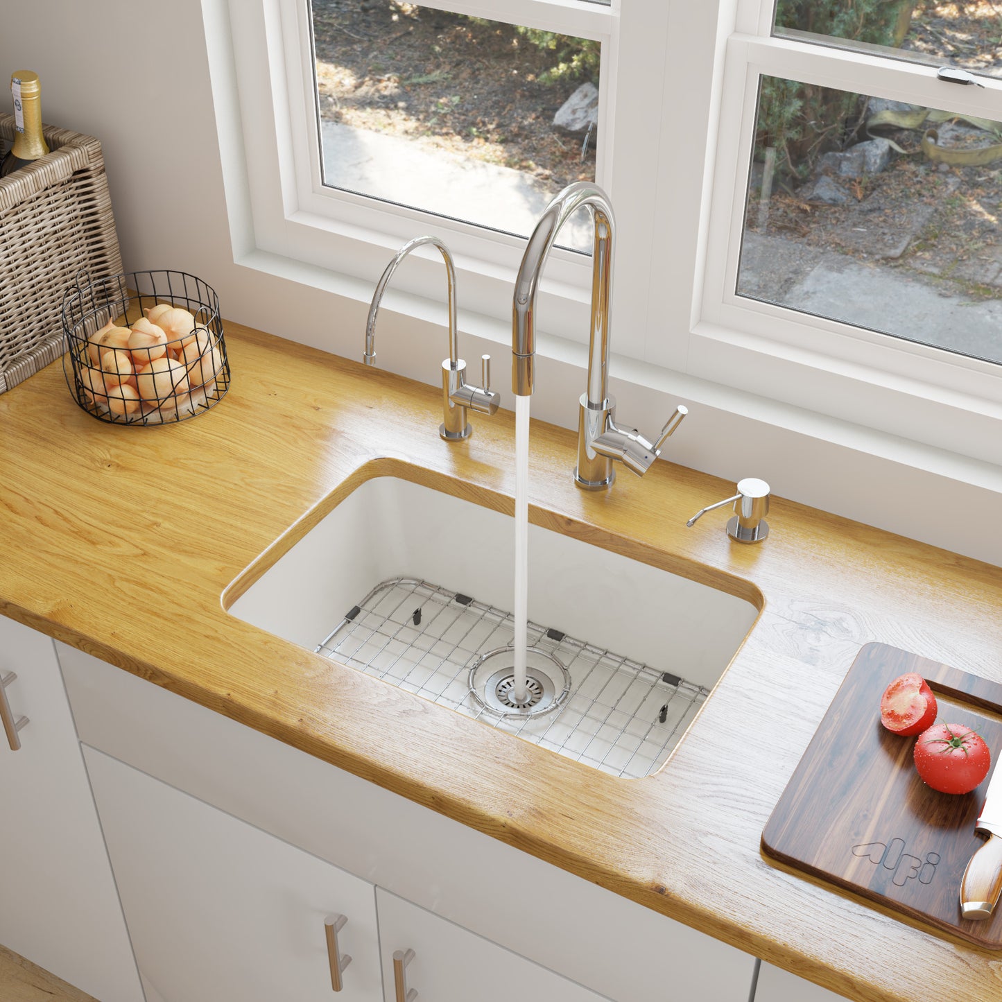 24 inch White Single Bowl Fireclay Undermount Kitchen Sink